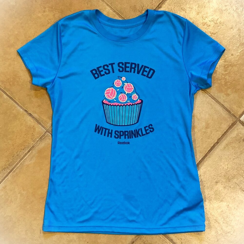 Reebok T-shirt, Girls 16 XL, Cupcake Volleyball Tee "Best Served with Sprinkles"